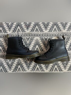 Dr. Martens Black Leather Lace-Up Boots with Yellow Stitching
